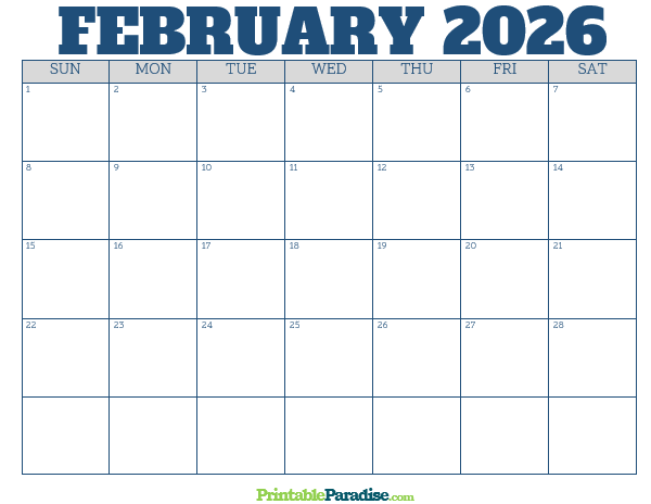 Printable February 2026 Calendar