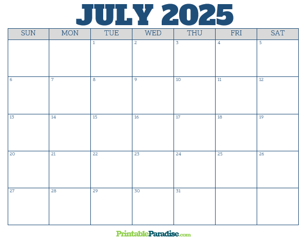 Printable July 2025 Calendar