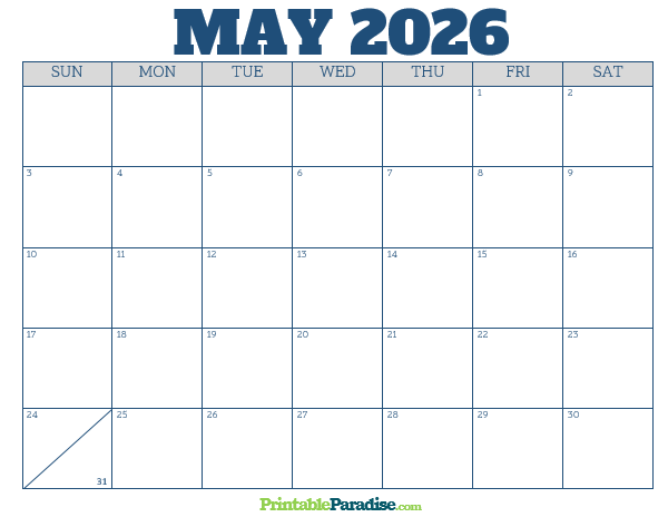 Printable May 2026 Calendar