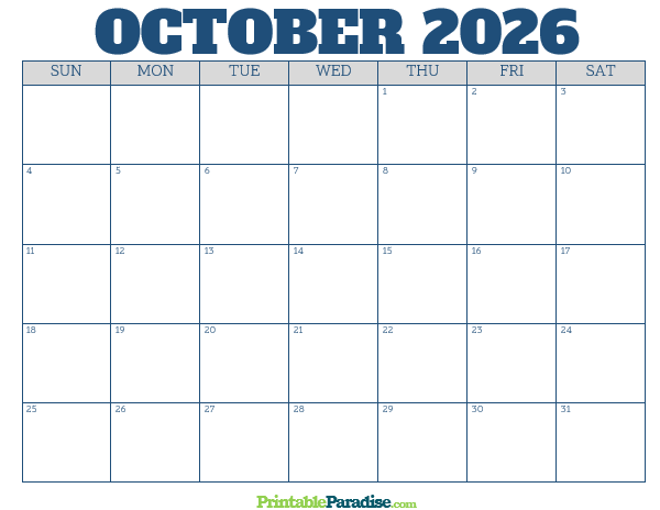 Printable October 2026 Calendar