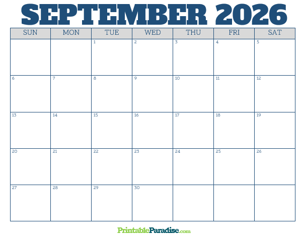 Printable September 2026 Calendar