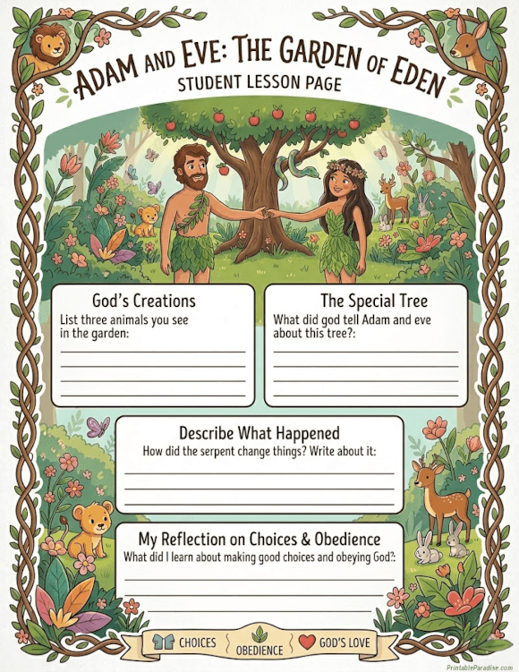 Printable Adam and Eve Lesson Worksheet