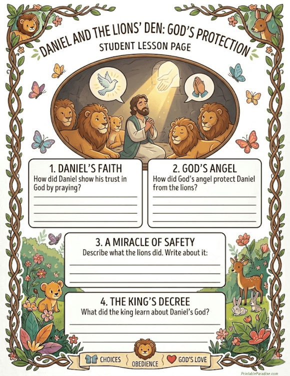 Printable Daniel and the Lions Den Lesson Worksheet