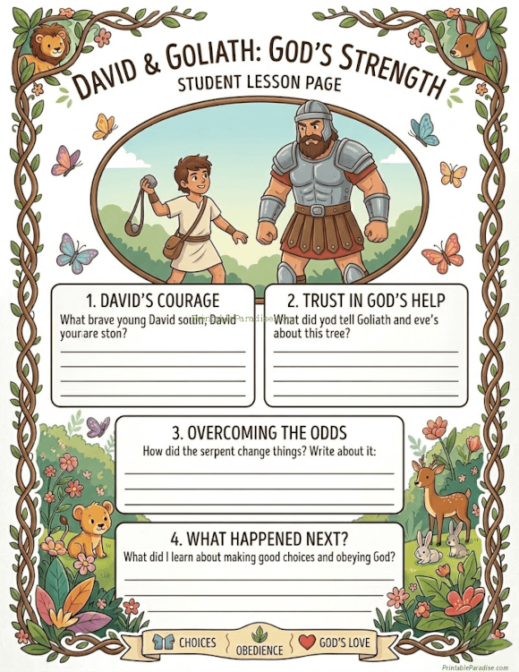 Printable David and Goliath Lesson Worksheet