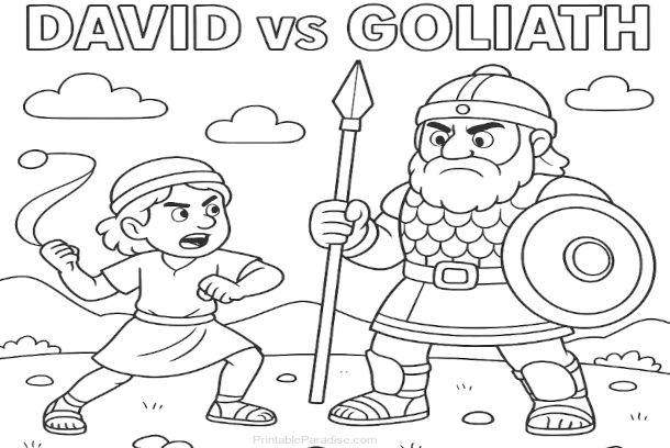 Printable David vs Goliath Coloring Page