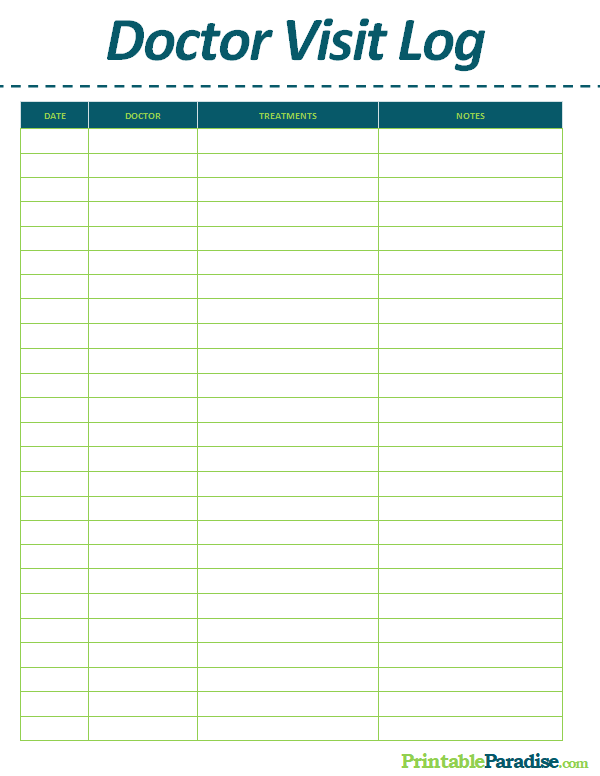 Printable Doctor Visit Log Sheet