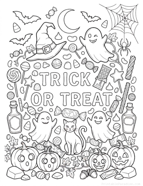 Printable Halloween Trick or Treat Coloring Page