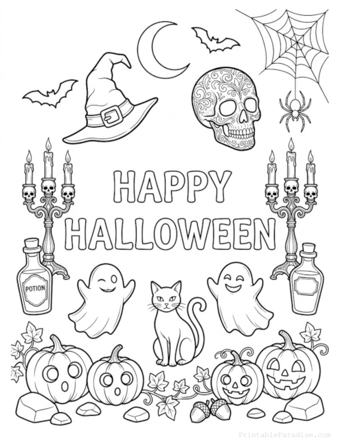 Printable Happy Halloween Coloring Page