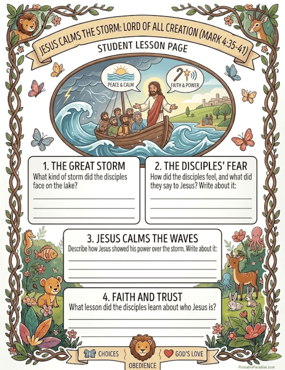 Printable Jesus Calms the Storm Lesson Worksheet