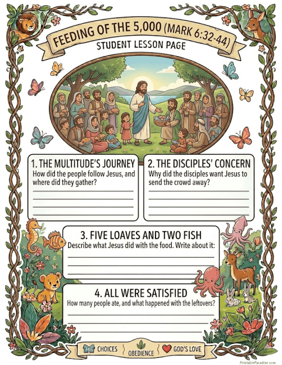 Printable Jesus Feeding the 5000 Lesson Worksheet