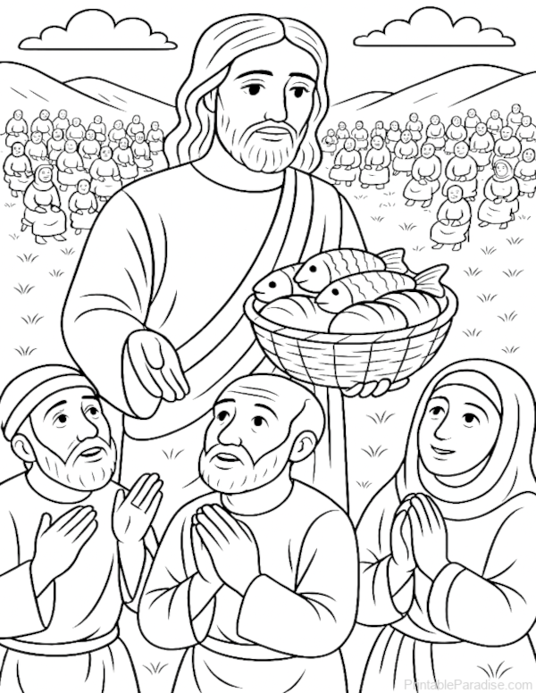 Printable Jesus Feeds the 5,000 Coloring Page