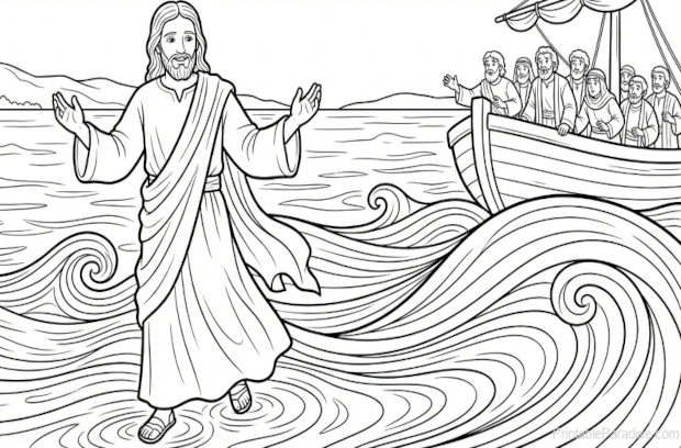 Printable Jesus Walking on Water Coloring Page