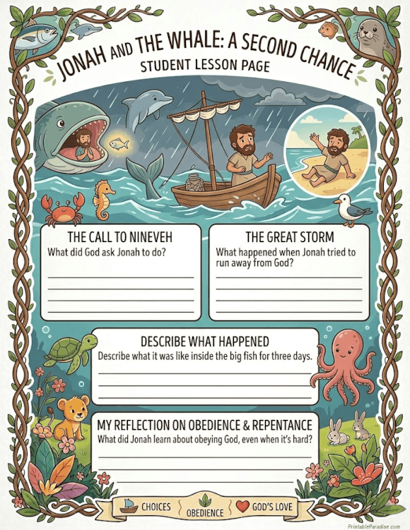 Printable Jonah and the Whale Lesson Worksheet
