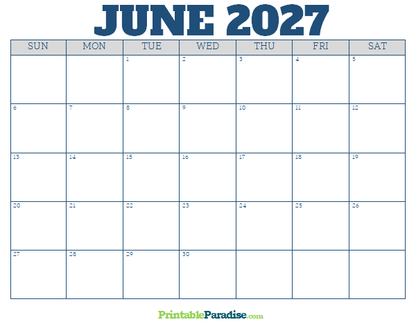 Printable June 2027 Calendar