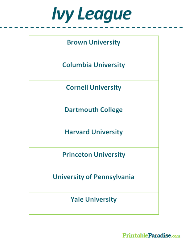 Printable List of Ivy League School Universities