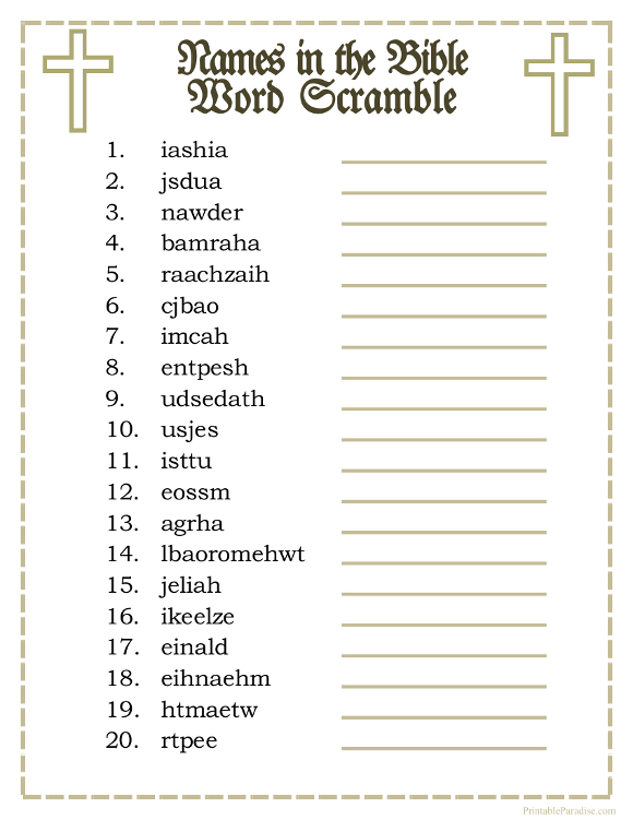Printable Names in the Bible Word Scramble