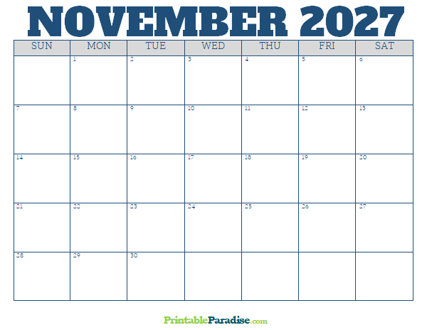 Printable November 2027 Calendar