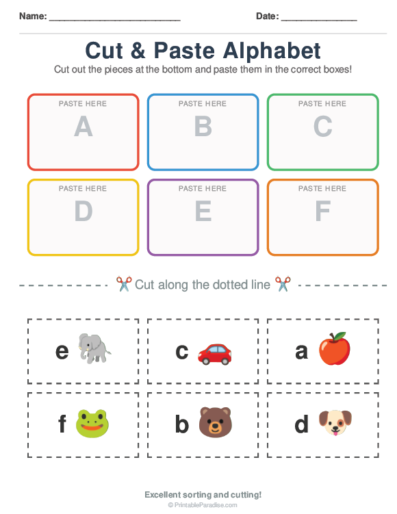 Printable Preschool Cut and Paste Alphabet Worksheet