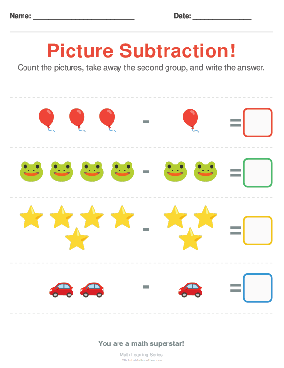 Printable Preschool Preschool Subtraction Worksheet