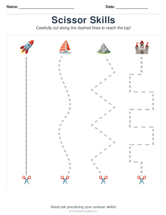 Printable Preschool Scissor Skills Worksheet