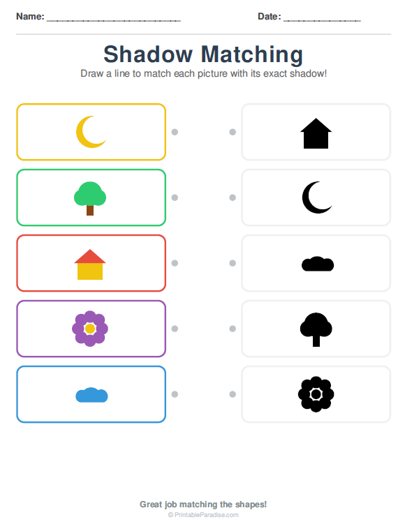 Printable Preschool Shadow Matching Worksheet