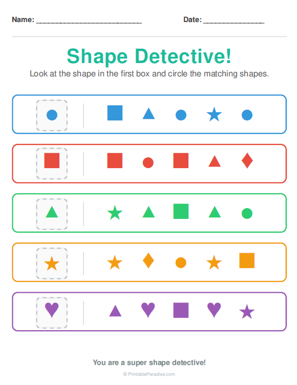 Printable Preschool Shape Recognition Worksheet