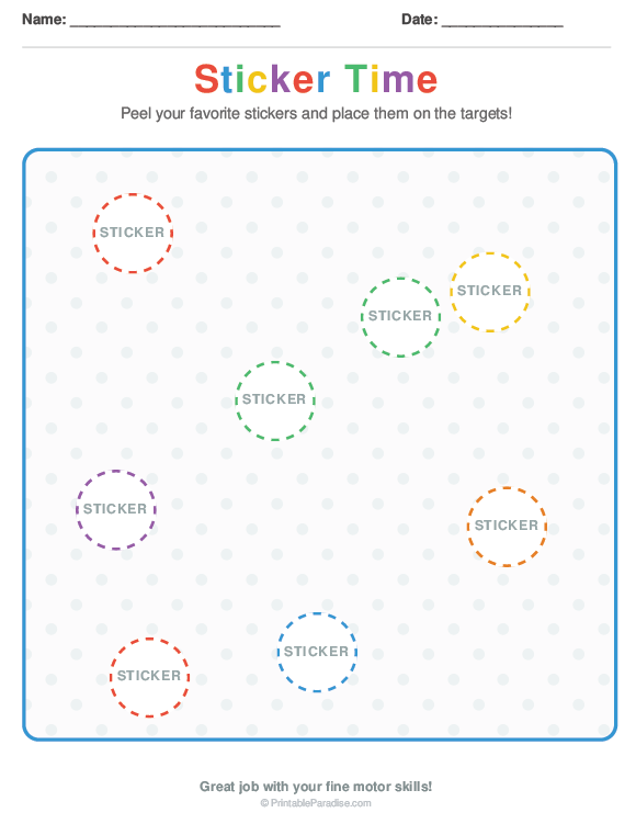 Printable Preschool Sticker Placement Worksheet