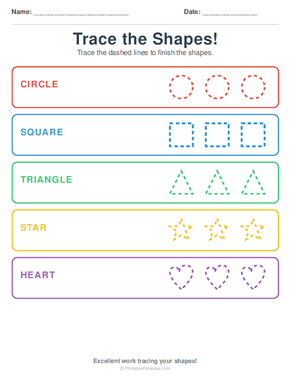 Printable Preschool Trace the Shape Worksheet
