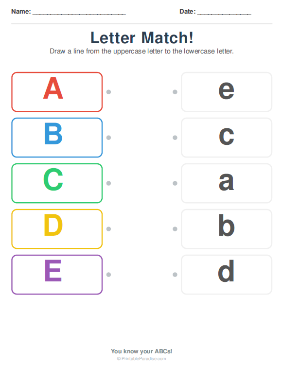 Printable Preschool Uppercase Lowercase ABC Match Worksheet