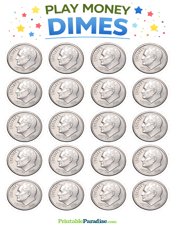 Printable Sheet of Play Money Dimes