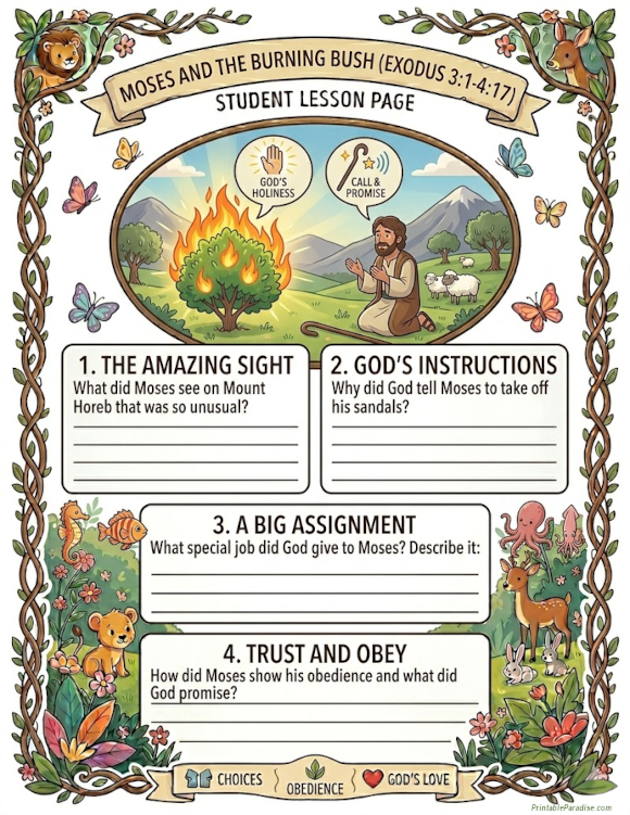 Printable The Burning Bush Lesson Worksheet
