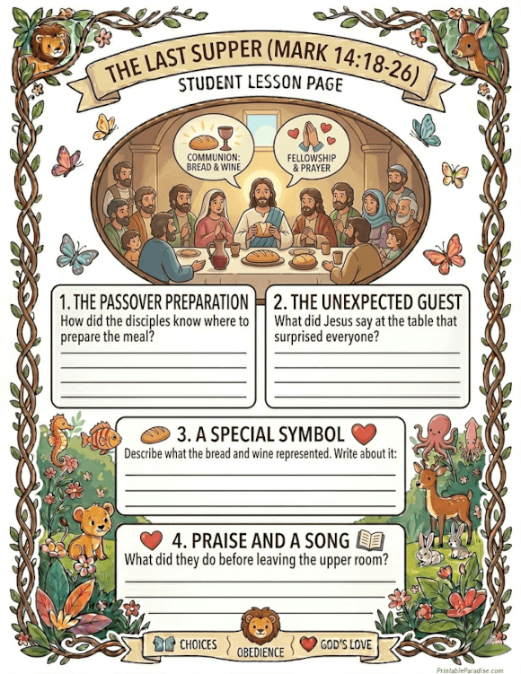 Printable The Last Supper Lesson Worksheet