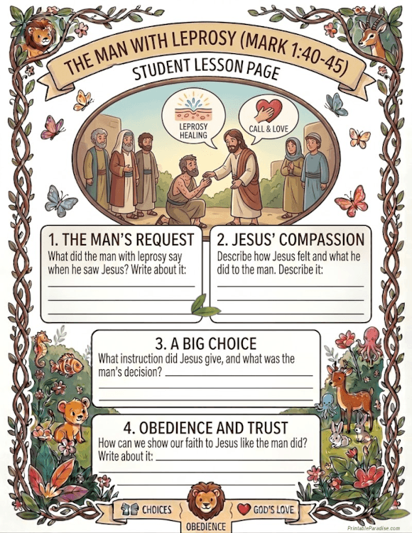 Printable The Man with Leprocy Lesson Worksheet