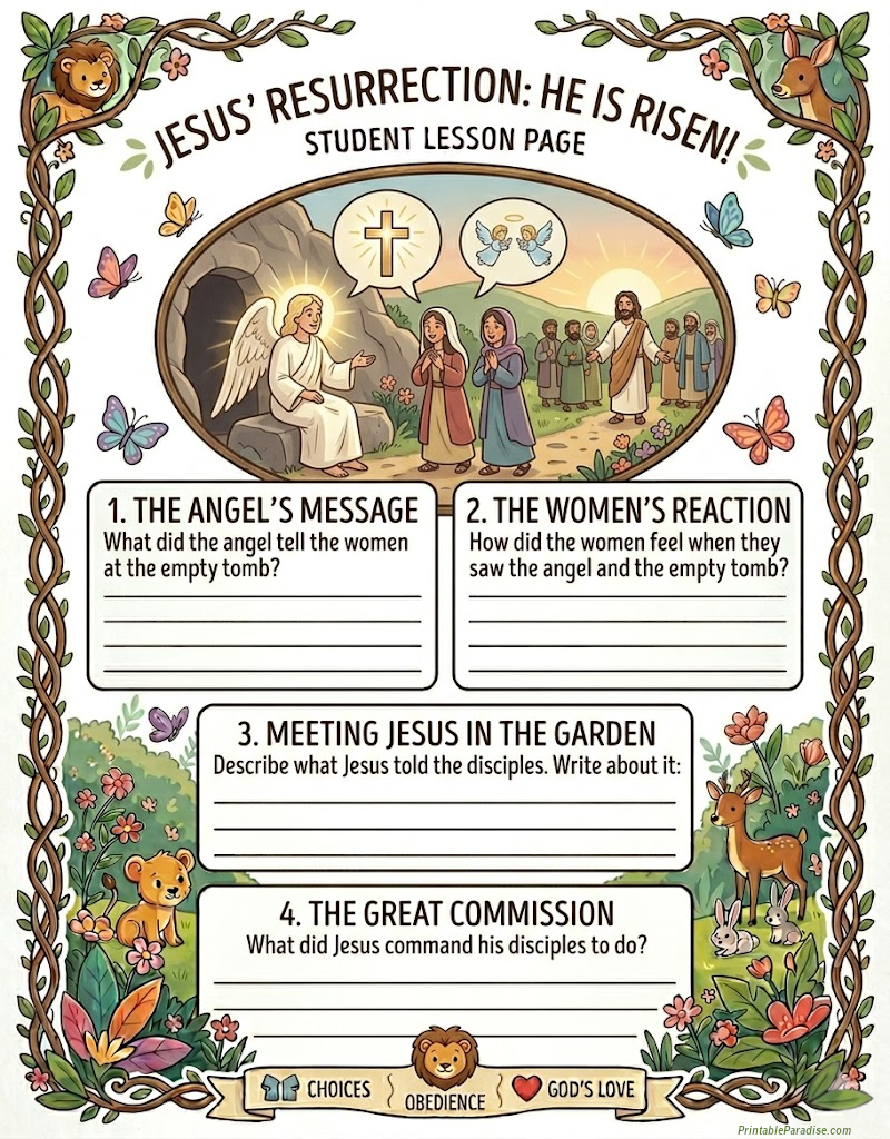 Printable The Resurrection Lesson Worksheet