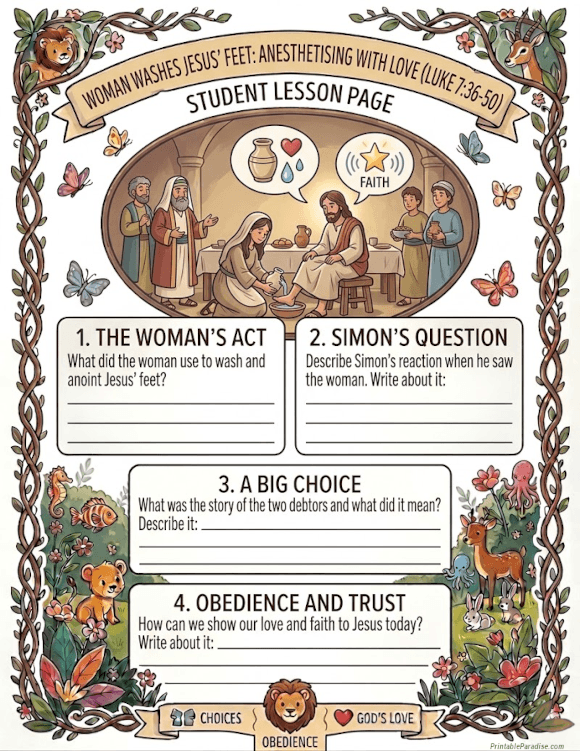 Printable Woman Washers Jesus Feet Lesson Worksheet