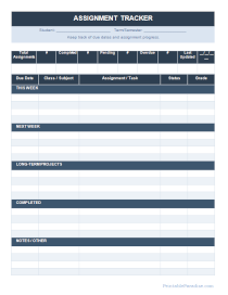 School Assignment Tracker Sheet
