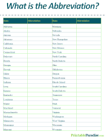 State Abbreviation Worksheet