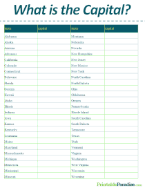 State Capital Worksheet