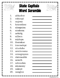 State Capitals Word Scramble Puzzle