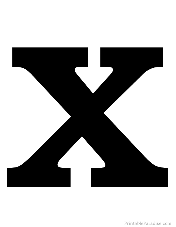 Printable Solid Black Letter X Silhouette