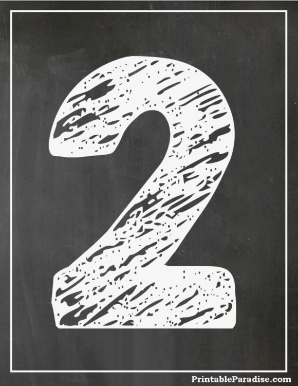 Printable Number 2 With Chalkboard Effect