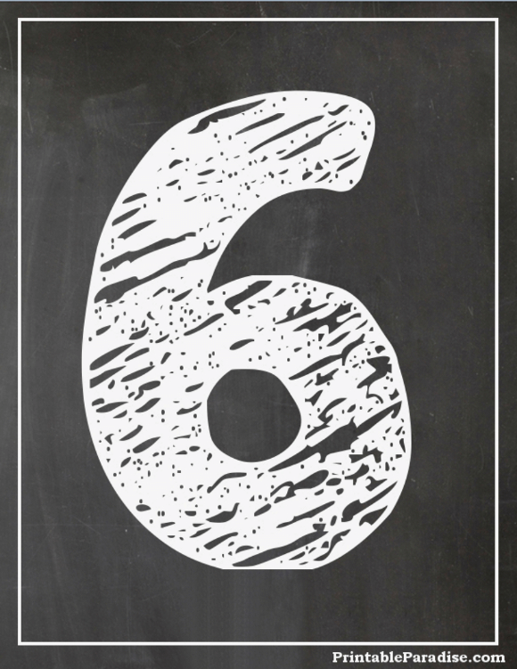 Printable Number 6 With Chalkboard Effect