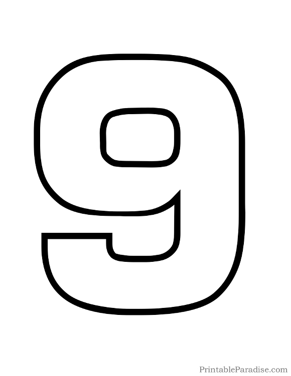 Printable Bubble Number 9 Outline